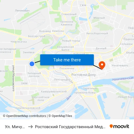 Ул. Мичуринская to Ростовский Государственный Медицинский Университет map