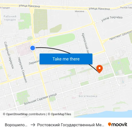 Ворошиловский Пр. to Ростовский Государственный Медицинский Университет map