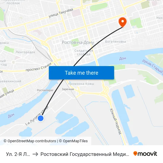 Ул. 2-Я Луговая to Ростовский Государственный Медицинский Университет map