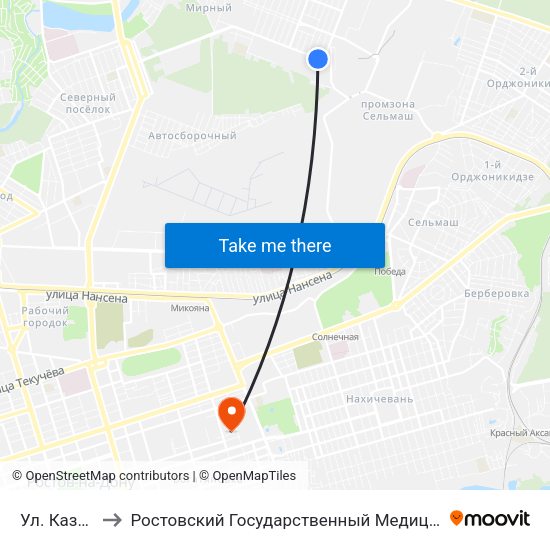 Ул. Казахская to Ростовский Государственный Медицинский Университет map