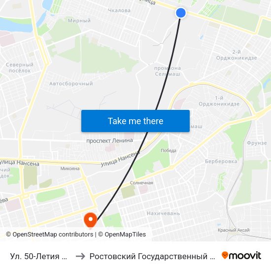 Ул. 50-Летия Ростсельмаша to Ростовский Государственный Медицинский Университет map