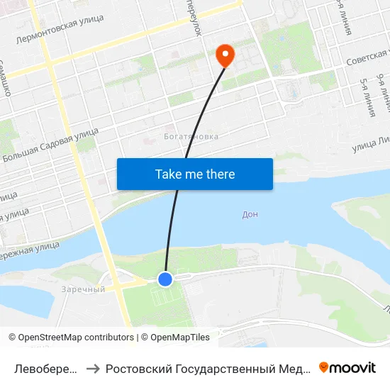 Левобережная Ул. to Ростовский Государственный Медицинский Университет map