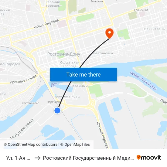 Ул. 1-Ая Луговая to Ростовский Государственный Медицинский Университет map