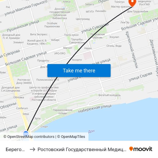 Береговая Ул. to Ростовский Государственный Медицинский Университет map