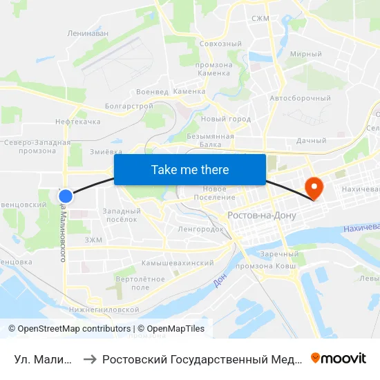 Ул. Малиновского to Ростовский Государственный Медицинский Университет map