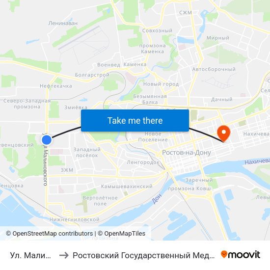 Ул. Малиновского to Ростовский Государственный Медицинский Университет map
