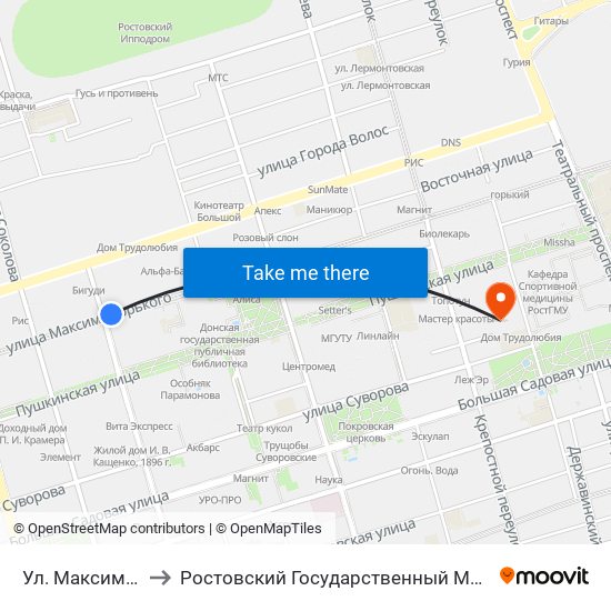 Ул. Максима Горького to Ростовский Государственный Медицинский Университет map
