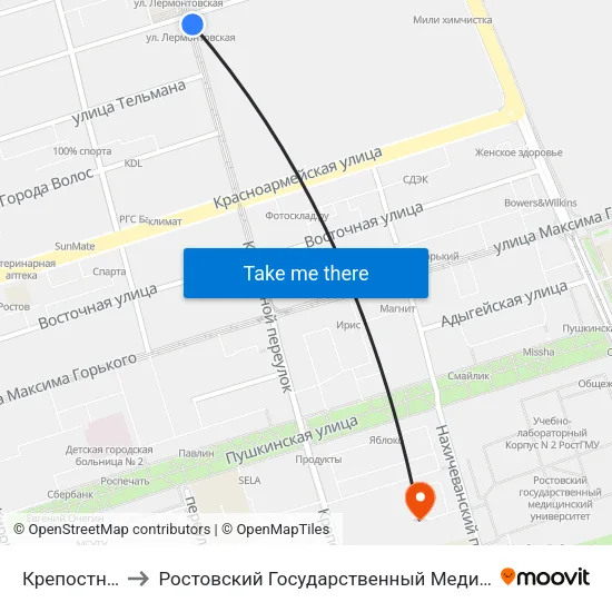 Крепостной Пер. to Ростовский Государственный Медицинский Университет map