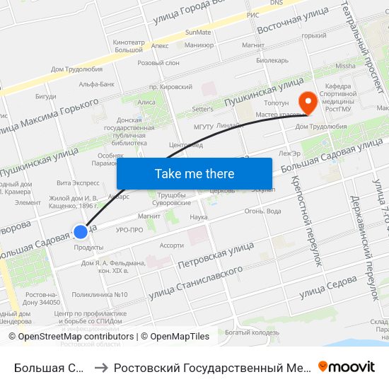Большая Садовая Ул. to Ростовский Государственный Медицинский Университет map