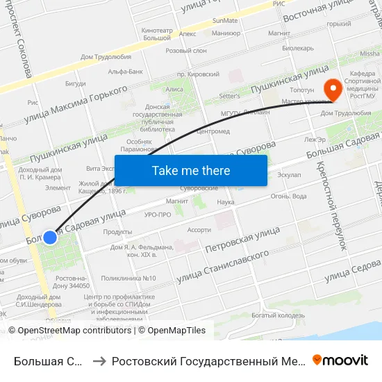 Большая Садовая Ул. to Ростовский Государственный Медицинский Университет map
