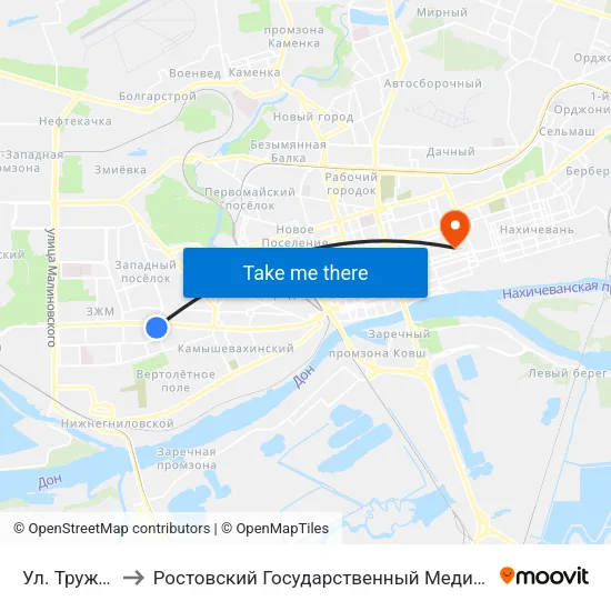 Ул. Тружеников to Ростовский Государственный Медицинский Университет map