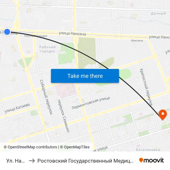 Ул. Нансена to Ростовский Государственный Медицинский Университет map