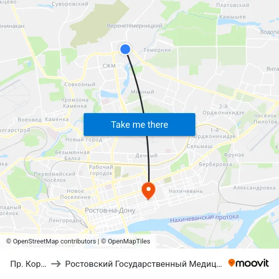 Пр. Королева to Ростовский Государственный Медицинский Университет map