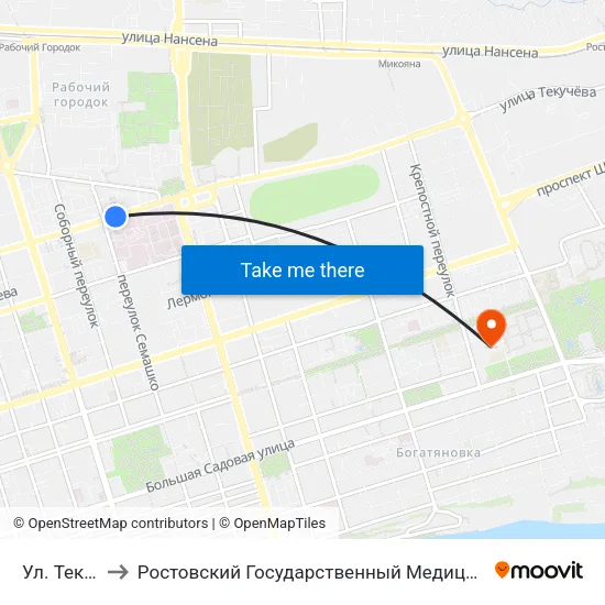 Ул. Текучева to Ростовский Государственный Медицинский Университет map