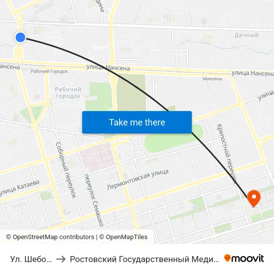 Ул. Шеболдаева to Ростовский Государственный Медицинский Университет map