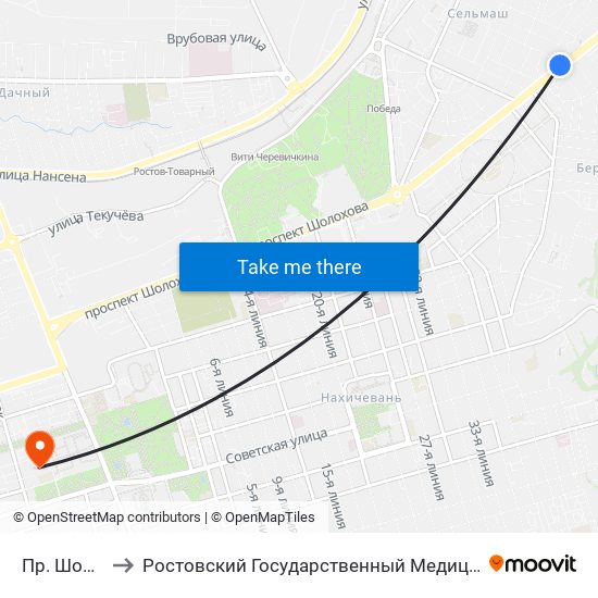 Пр. Шолохова to Ростовский Государственный Медицинский Университет map