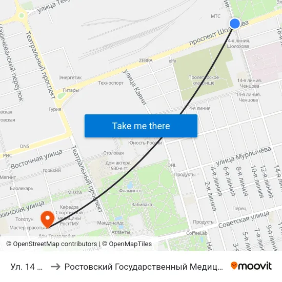 Ул. 14 Линия to Ростовский Государственный Медицинский Университет map