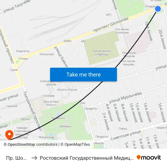 Пр. Шолохова to Ростовский Государственный Медицинский Университет map