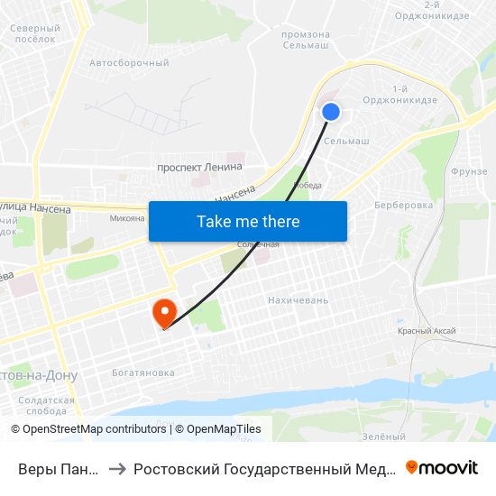 Веры Пановой Ул. to Ростовский Государственный Медицинский Университет map