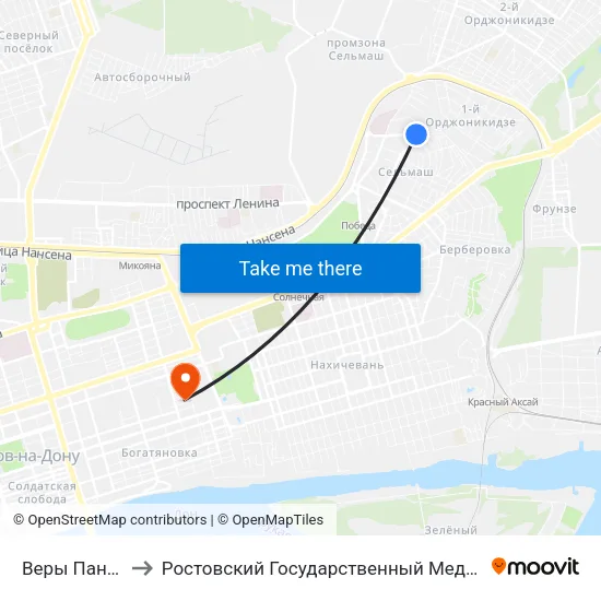 Веры Пановой Ул. to Ростовский Государственный Медицинский Университет map
