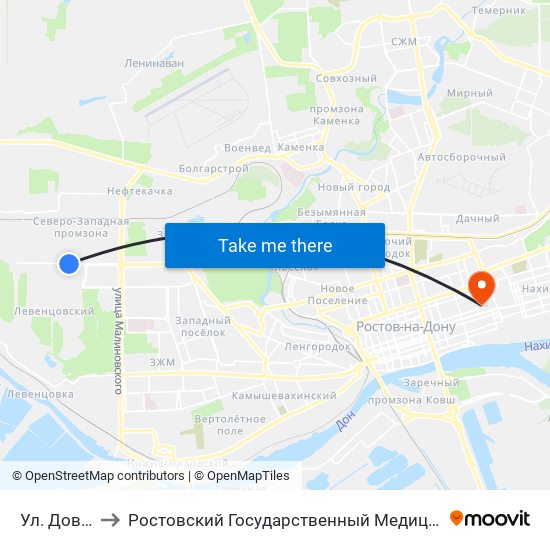 Ул. Доватора to Ростовский Государственный Медицинский Университет map