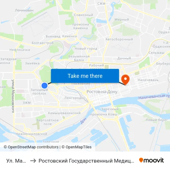 Ул. Мадояна to Ростовский Государственный Медицинский Университет map