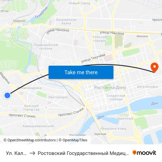 Ул. Калинина to Ростовский Государственный Медицинский Университет map