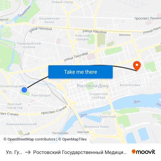 Ул. Гусева to Ростовский Государственный Медицинский Университет map