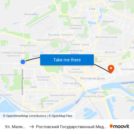 Ул. Малиновского to Ростовский Государственный Медицинский Университет map