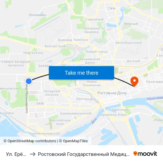Ул. Ерёменко to Ростовский Государственный Медицинский Университет map