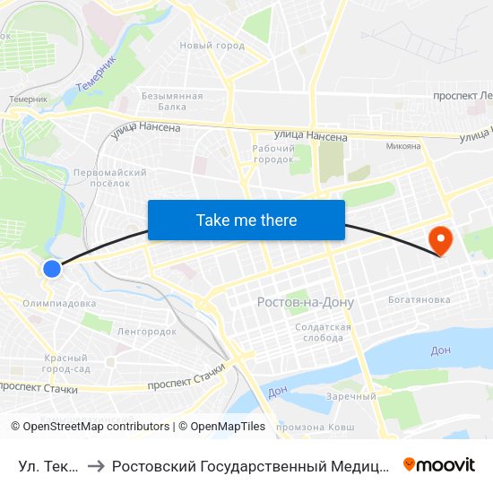 Ул. Текучева to Ростовский Государственный Медицинский Университет map