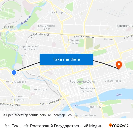 Ул. Текучева to Ростовский Государственный Медицинский Университет map