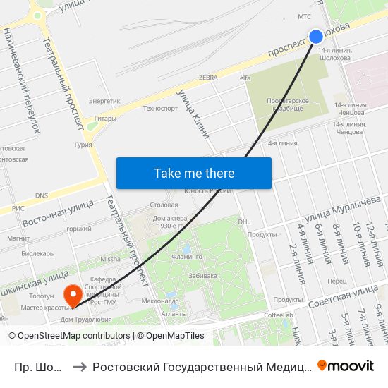 Пр. Шолохова to Ростовский Государственный Медицинский Университет map