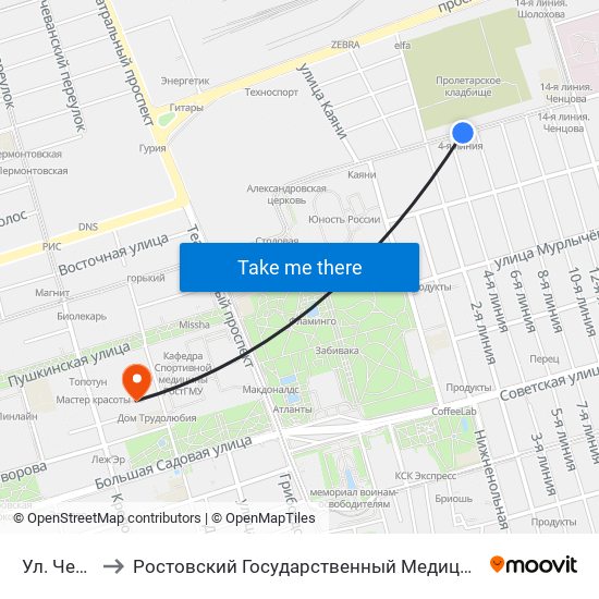 Ул. Ченцова to Ростовский Государственный Медицинский Университет map