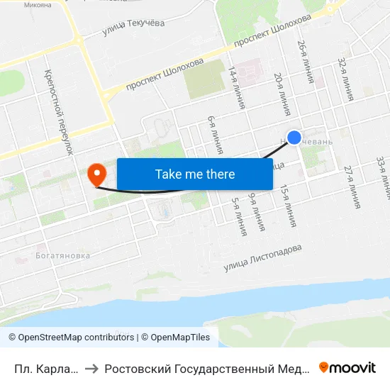 Пл. Карла Маркса to Ростовский Государственный Медицинский Университет map