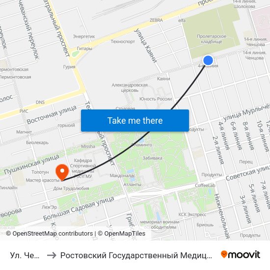 Ул. Ченцова to Ростовский Государственный Медицинский Университет map