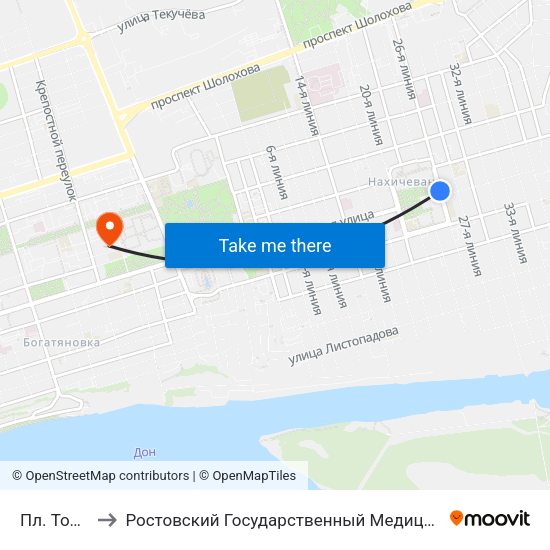 Пл. Толстого to Ростовский Государственный Медицинский Университет map