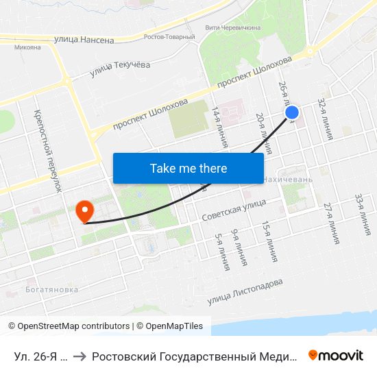 Ул. 26-Я Линия to Ростовский Государственный Медицинский Университет map