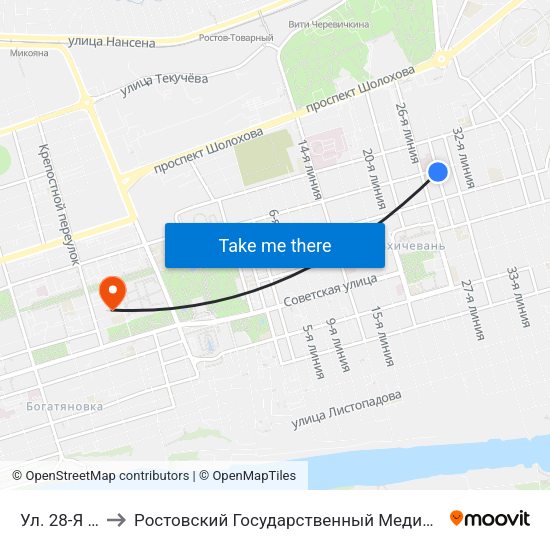 Ул. 28-Я Линия to Ростовский Государственный Медицинский Университет map