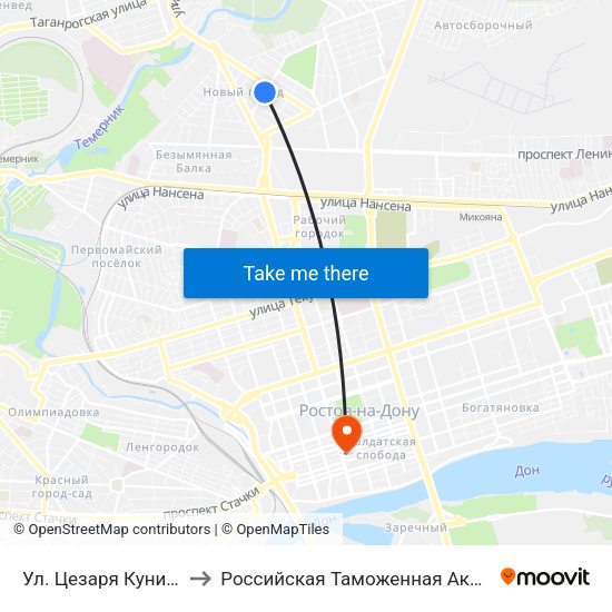 Ул. Цезаря Куникова to Российская Таможенная Академия map