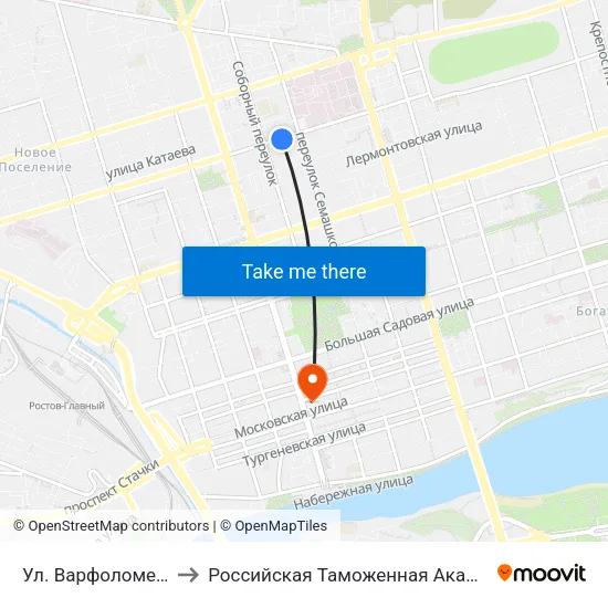 Ул. Варфоломеева to Российская Таможенная Академия map