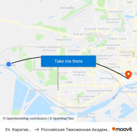 Ул. Каратаева to Российская Таможенная Академия map