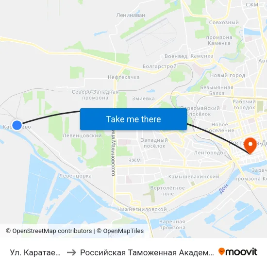 Ул. Каратаева to Российская Таможенная Академия map