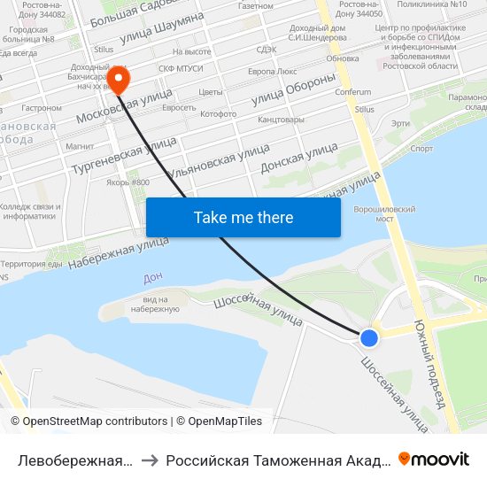 Левобережная Ул. to Российская Таможенная Академия map