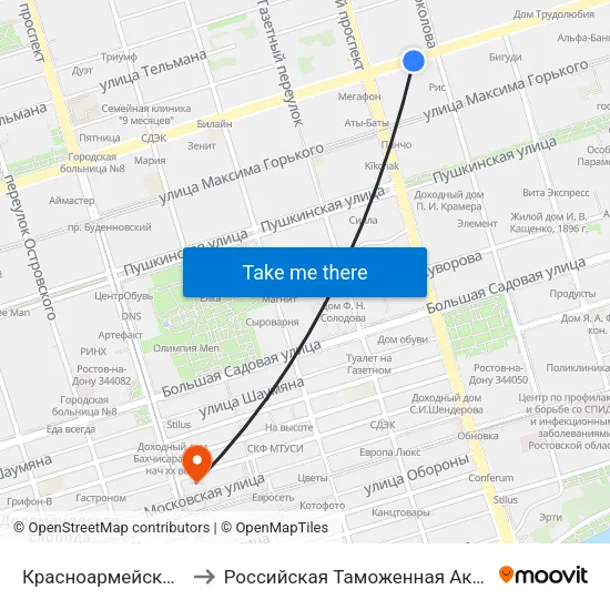 Красноармейская Ул. to Российская Таможенная Академия map
