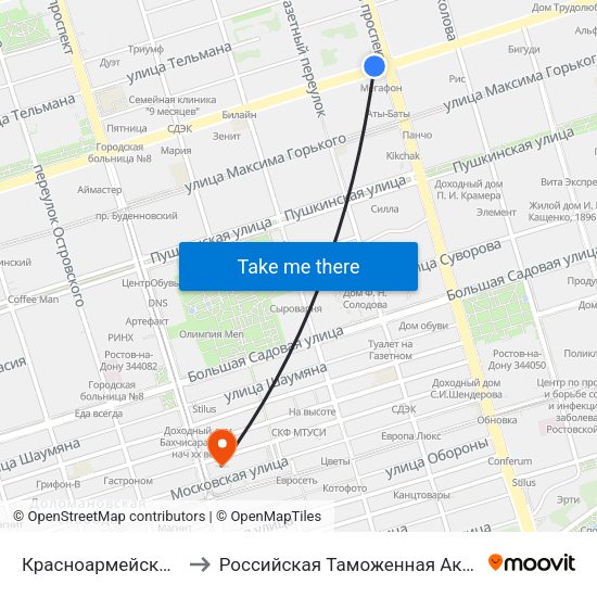 Красноармейская Ул. to Российская Таможенная Академия map