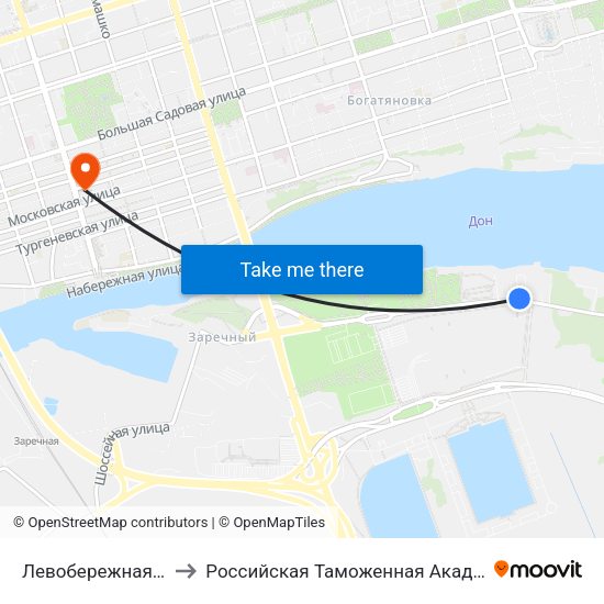 Левобережная Ул. to Российская Таможенная Академия map