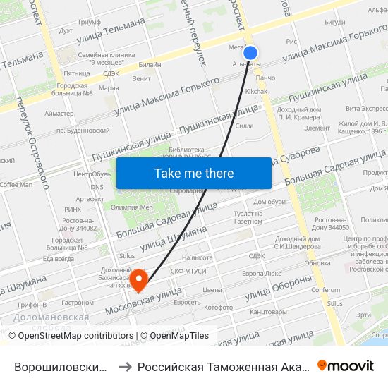 Ворошиловский Пр. to Российская Таможенная Академия map