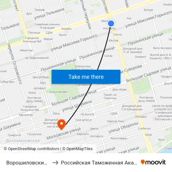 Ворошиловский Пр. to Российская Таможенная Академия map