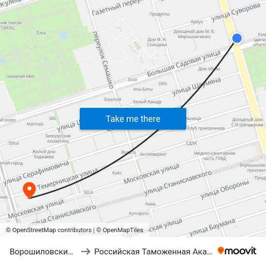 Ворошиловский Пр. to Российская Таможенная Академия map